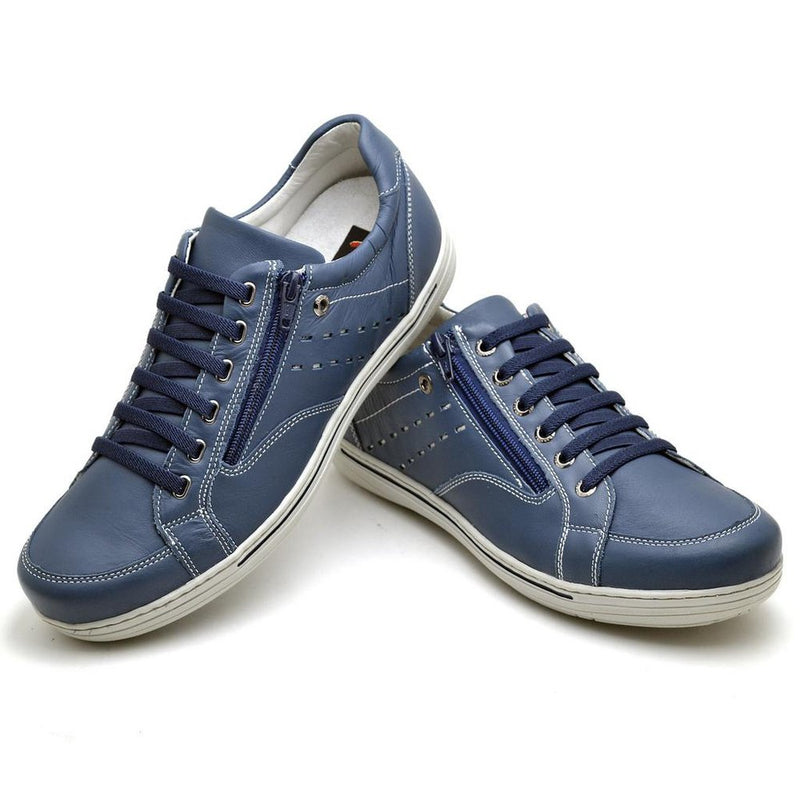Sapatênis Casual Conforto Couro Azul