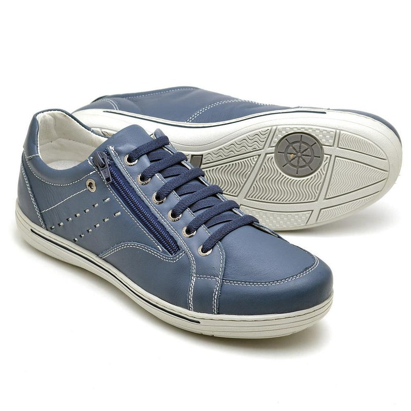 Sapatênis Casual Conforto Couro Azul