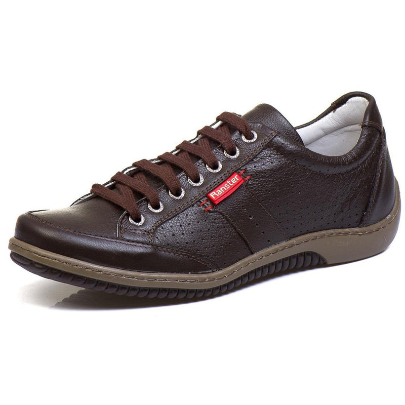 Sapatênis Casual Conforto Couro Marrom