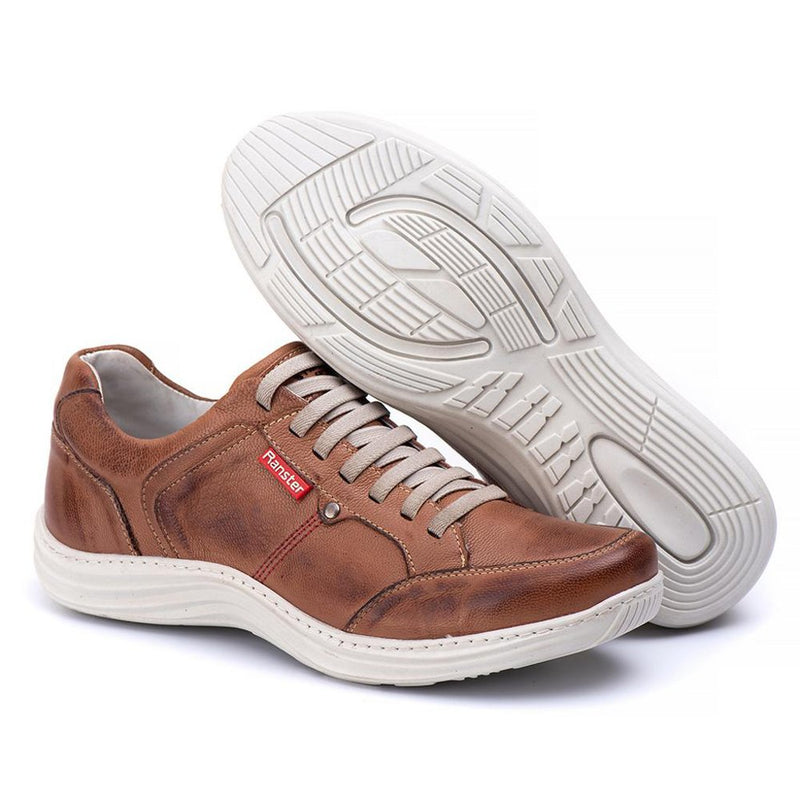 Sapatênis Casual Conforto Couro Marrom Claro