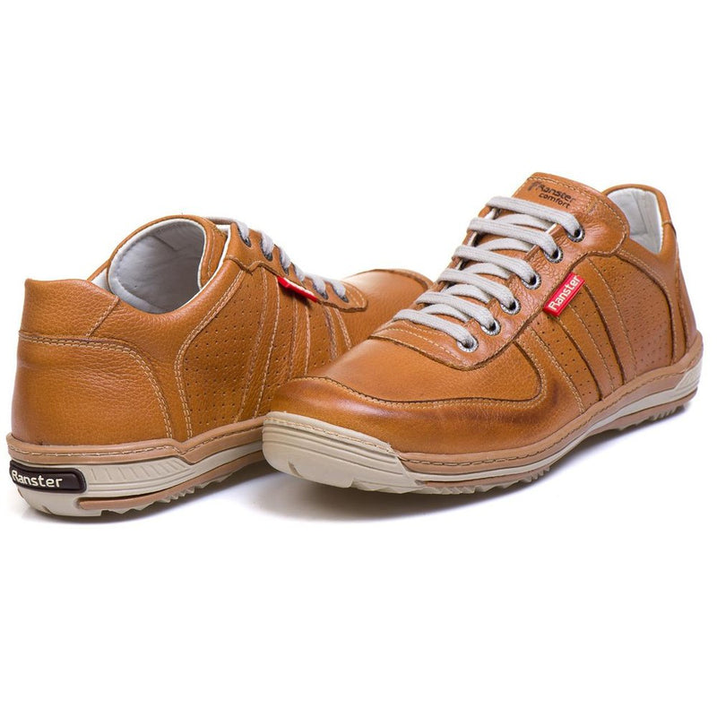 Sapatênis Casual Conforto Couro Marrom Claro