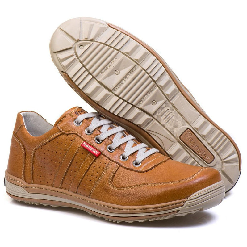 Sapatênis Casual Conforto Couro Marrom Claro
