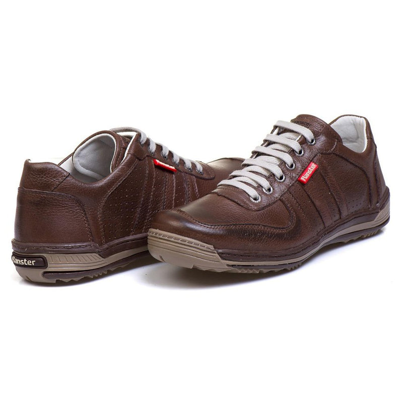Sapatênis Casual Conforto Couro Marrom