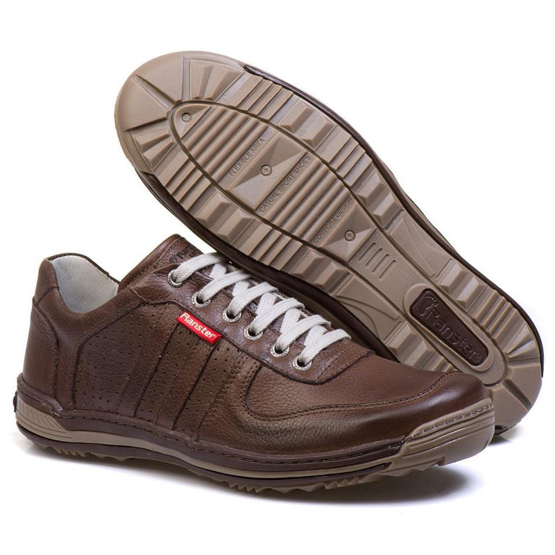 Sapatênis Casual Conforto Couro Marrom