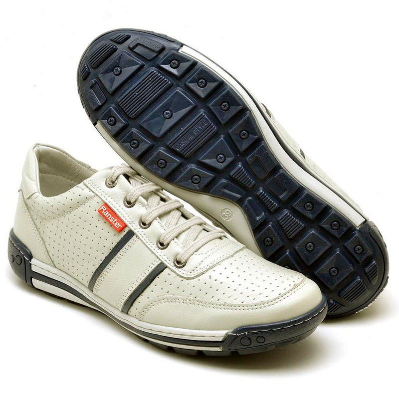 Sapatênis Casual Conforto Couro Off White