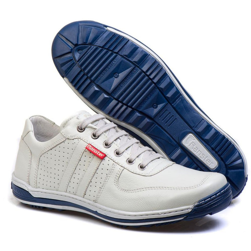 Sapatênis Casual Conforto Couro Off White