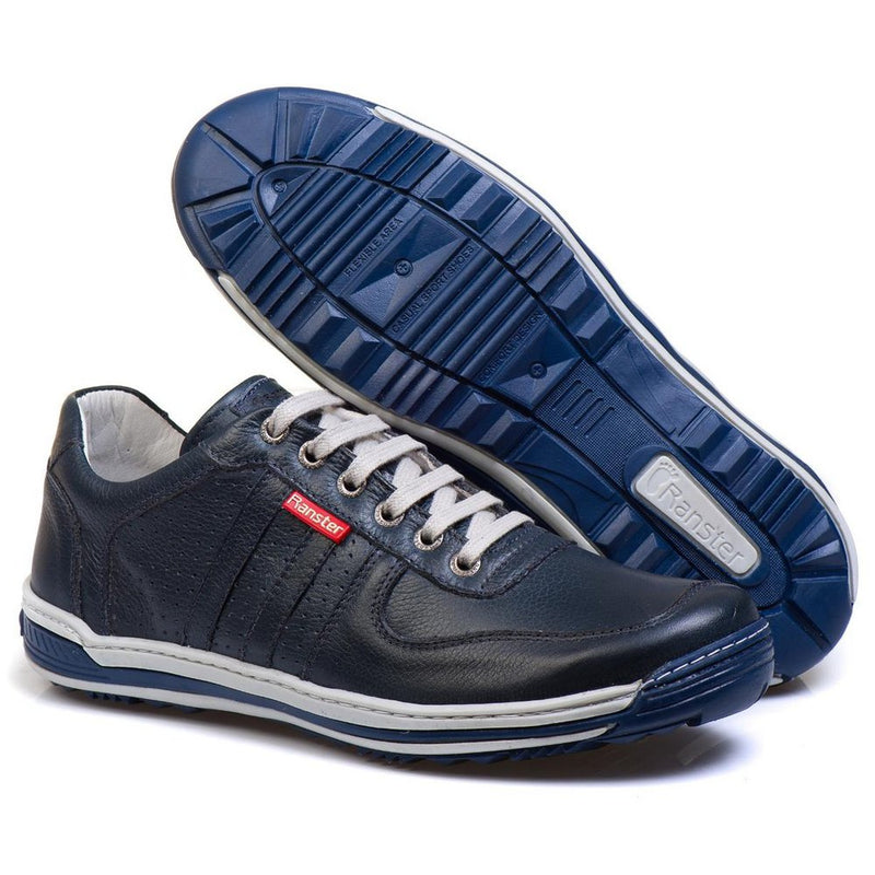 Sapatênis Casual Conforto Couro Azul