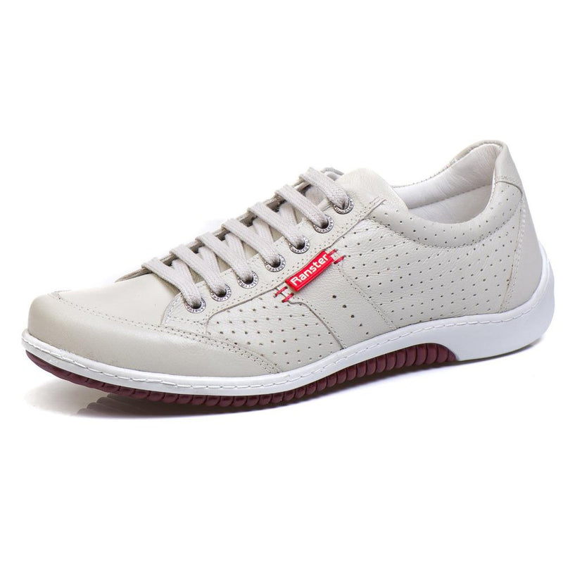 Sapatênis Casual Conforto Couro Off White