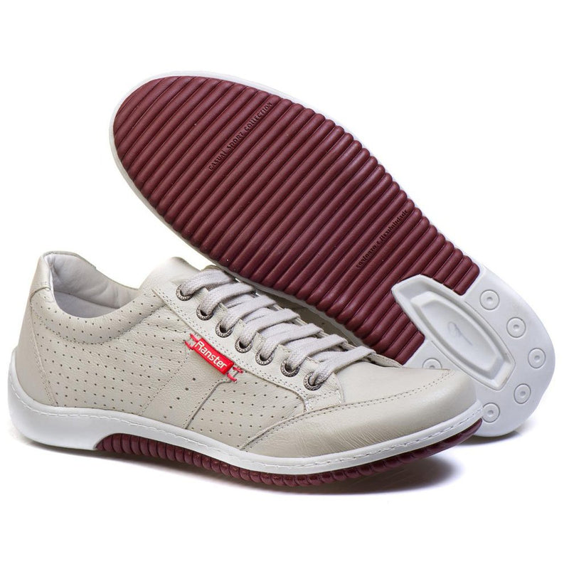 Sapatênis Casual Conforto Couro Off White