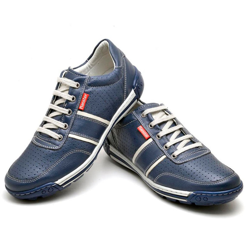 Sapatênis Casual Conforto Couro Azul