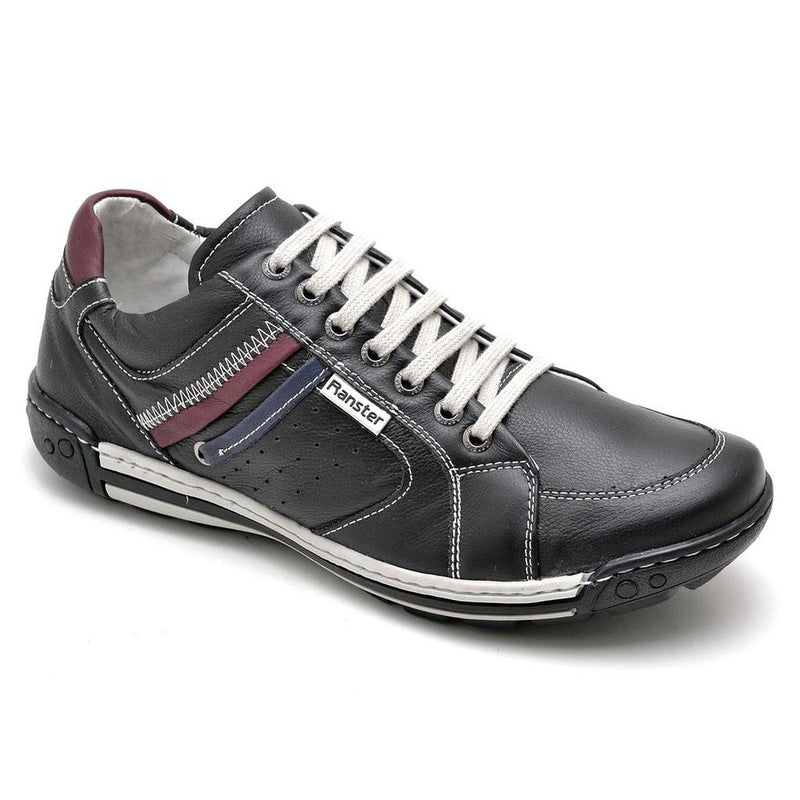 Sapatênis Casual Conforto Couro Preto