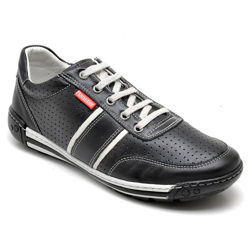 Sapatênis Casual Conforto Couro Preto