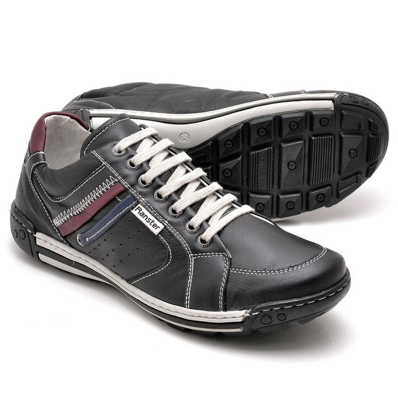 Sapatênis Casual Conforto Couro Preto