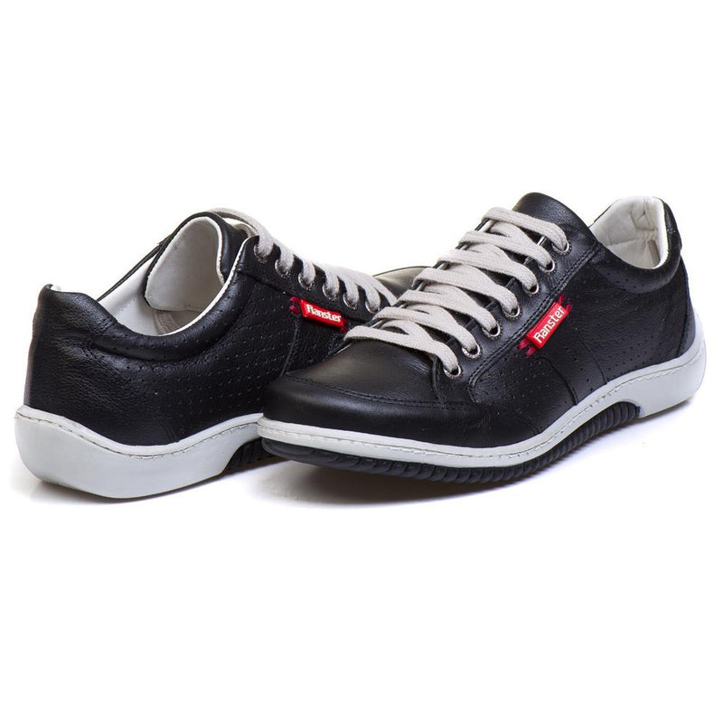 Sapatênis Casual Conforto Couro Preto