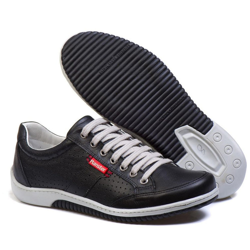 Sapatênis Casual Conforto Couro Preto