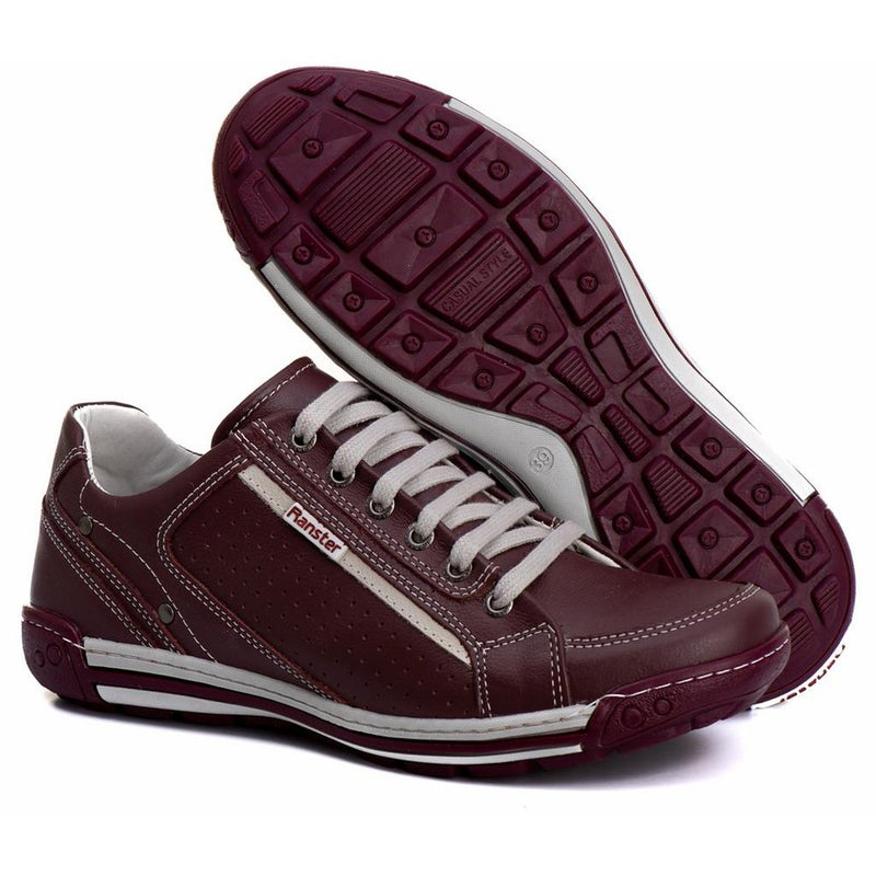 Sapatênis Casual Conforto Couro Vermelho