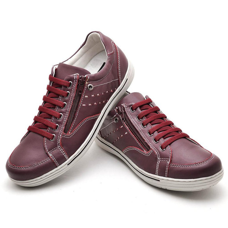 Sapatênis Casual Conforto Couro Vermelho