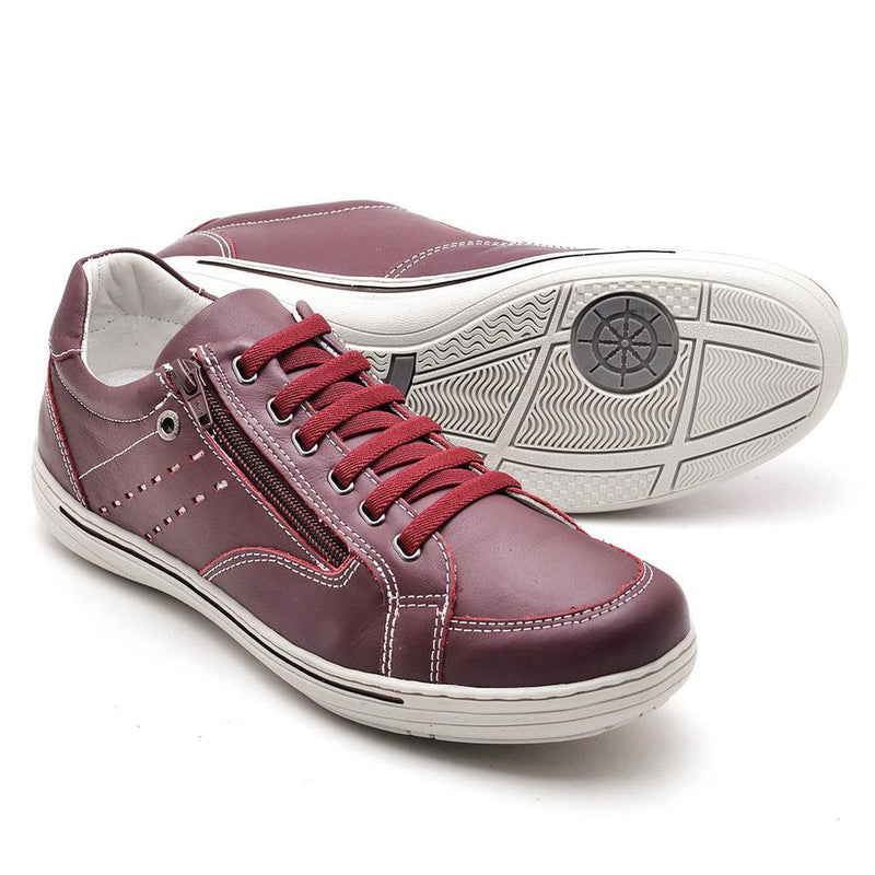 Sapatênis Casual Conforto Couro Vermelho