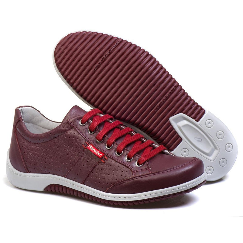 Sapatênis Casual Conforto Couro Vermelho