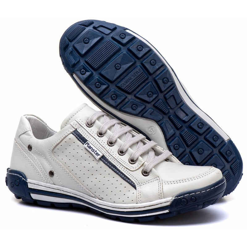 Sapatênis Casual Conforto Couro Off White