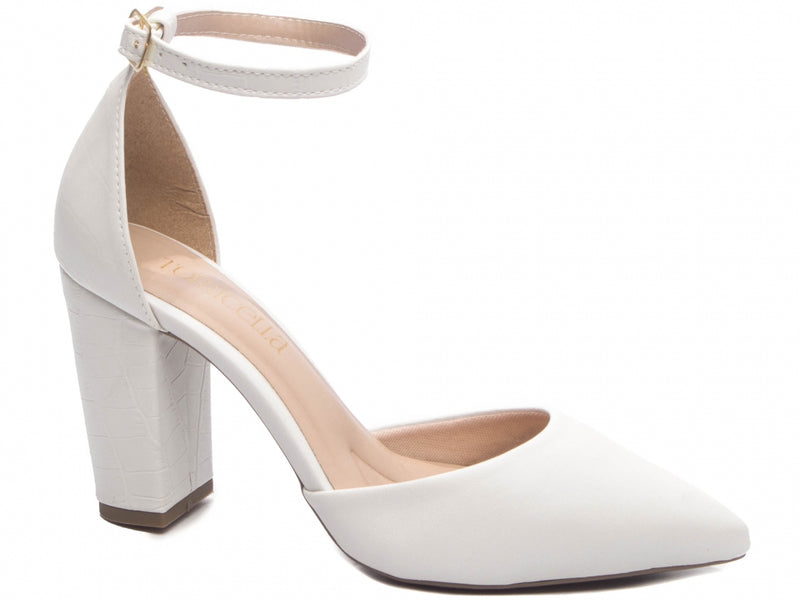 Sapato Scarpin Salto Quadrado Off White