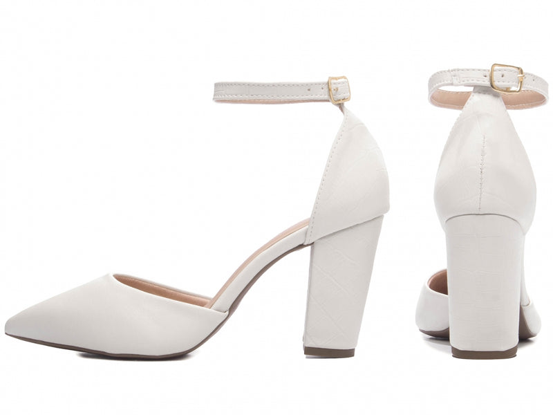 Sapato Scarpin Salto Quadrado Off White
