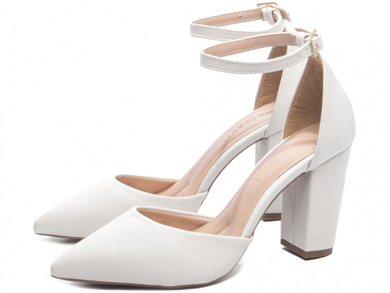 Sapato Scarpin Salto Quadrado Off White