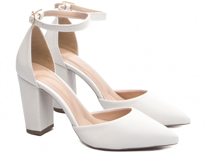 Sapato Scarpin Salto Quadrado Off White