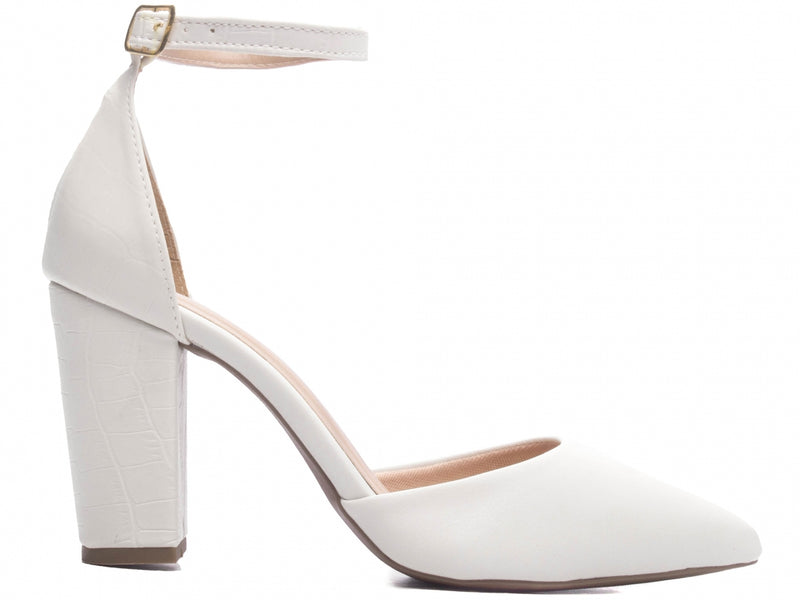 Sapato Scarpin Salto Quadrado Off White