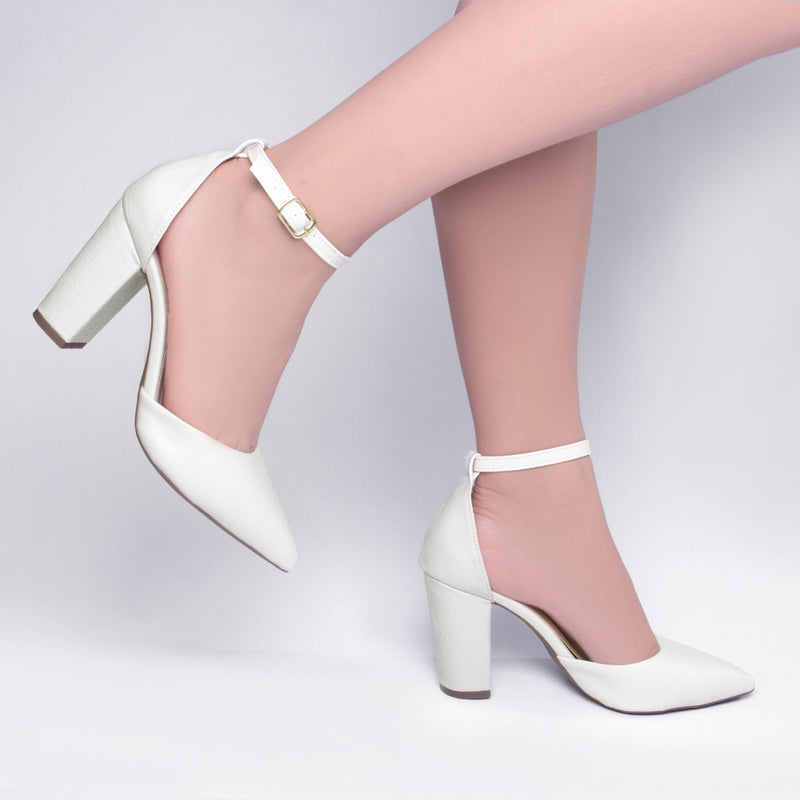Sapato Scarpin Salto Quadrado Off White