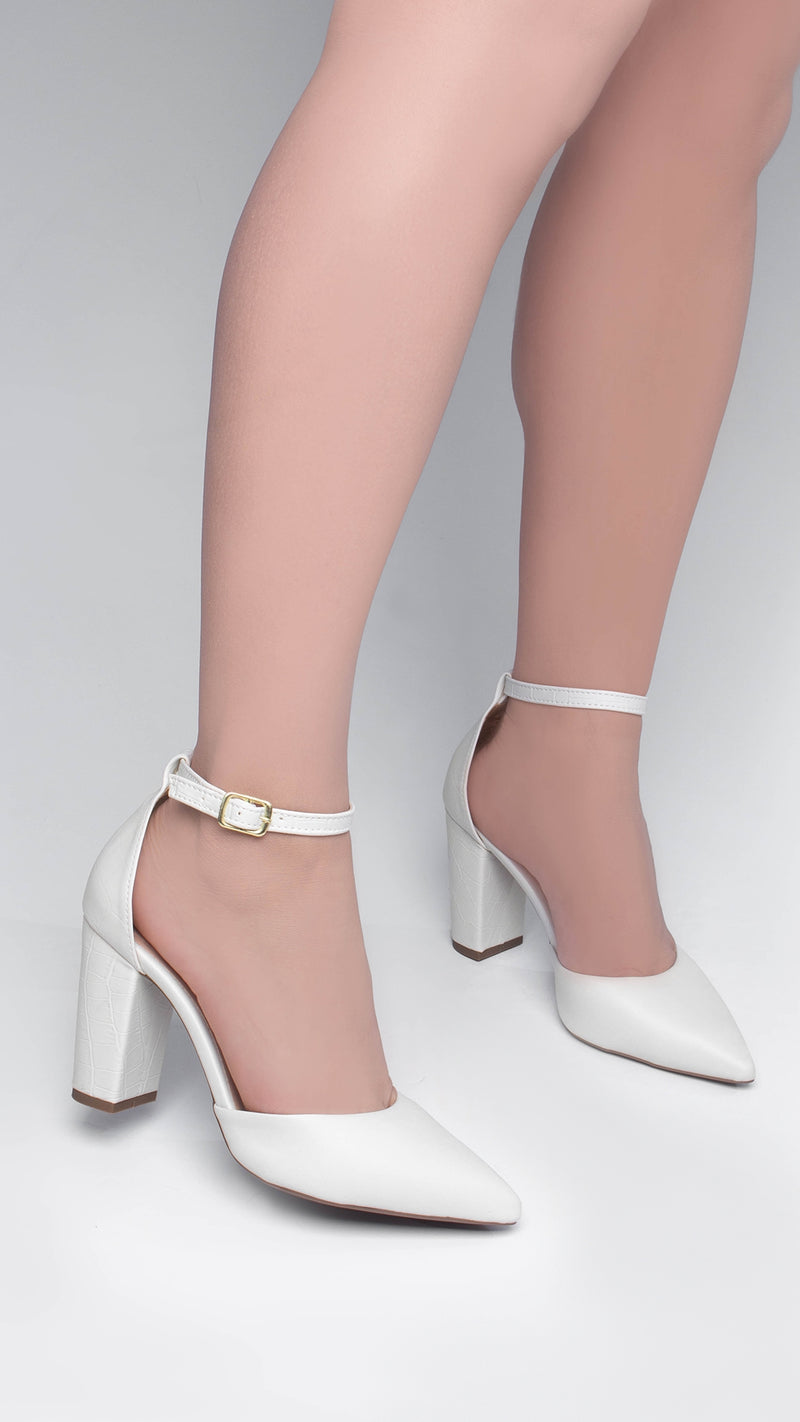 Sapato Scarpin Salto Quadrado Off White