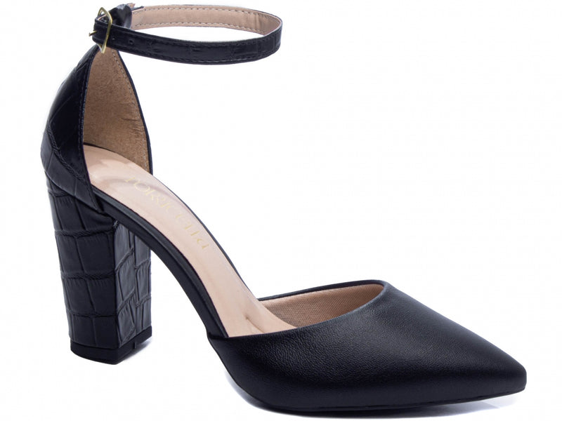 Sapato Scarpin Salto Quadrado Preto