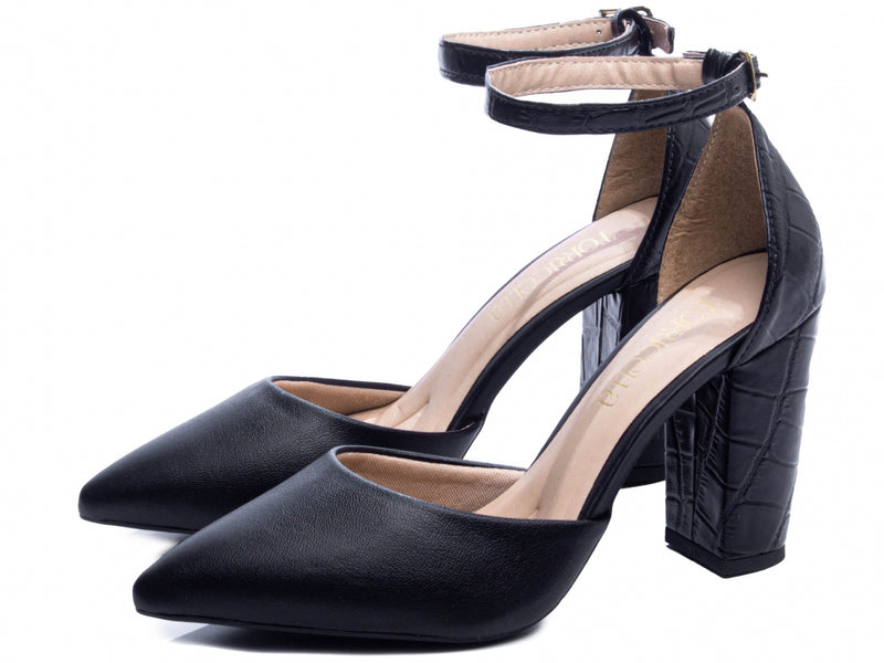 Sapato Scarpin Salto Quadrado Preto