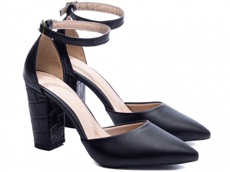 Sapato Scarpin Salto Quadrado Preto