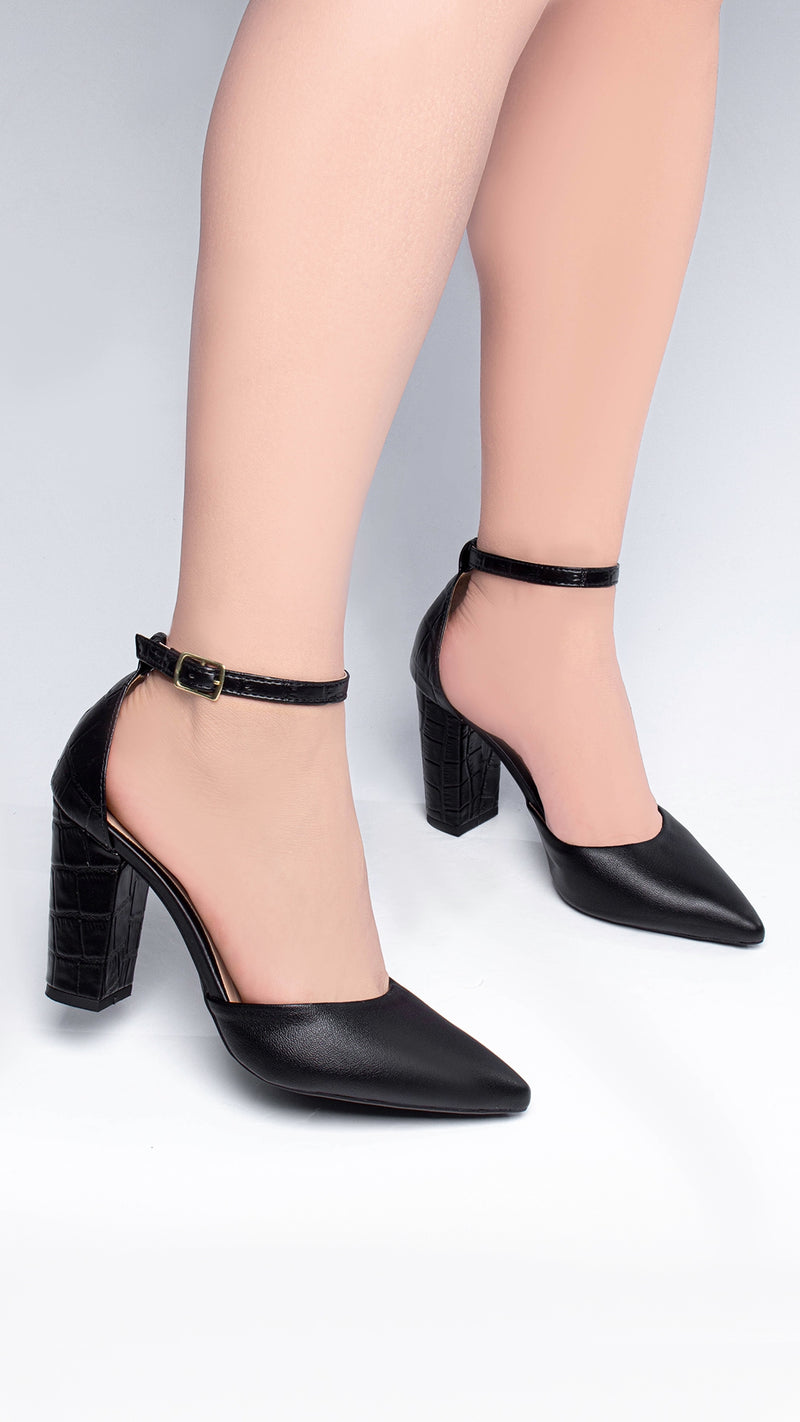 Sapato Scarpin Salto Quadrado Preto