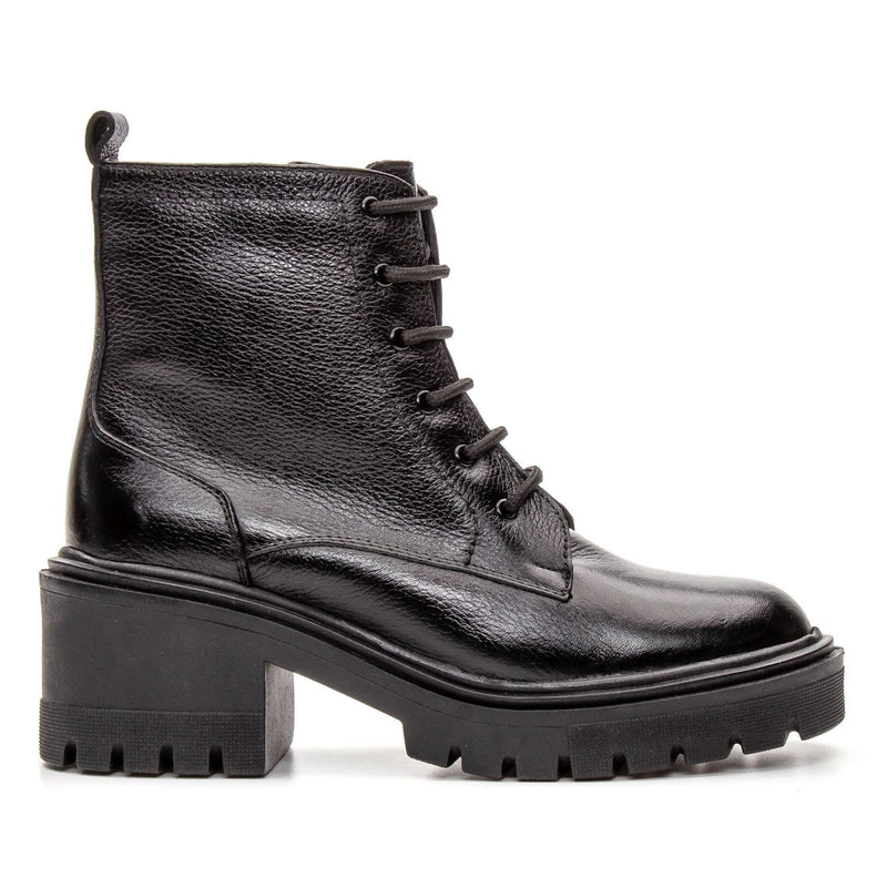 Bota Coturno Cano Médio Couro Preto de Amarrar