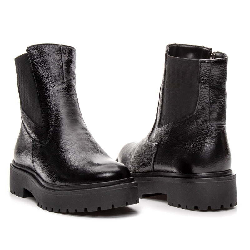 Bota Coturno Cano Médio Couro Preto Com Ziper