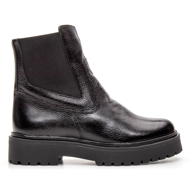 Bota Coturno Cano Médio Couro Preto Com Ziper