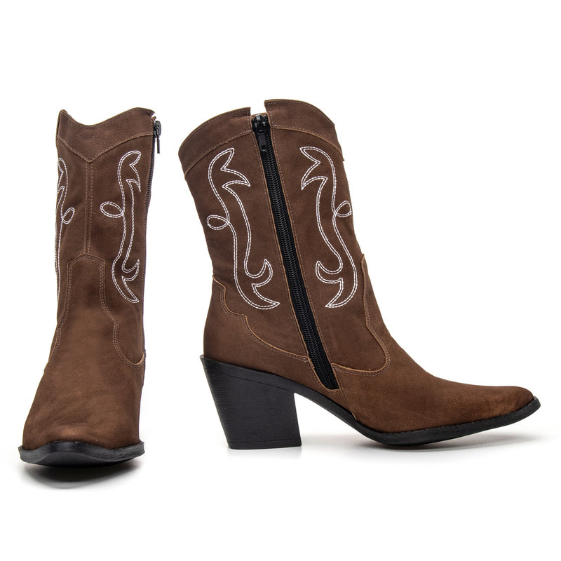 Bota Feminina Texana Cano Médio Couro Castor