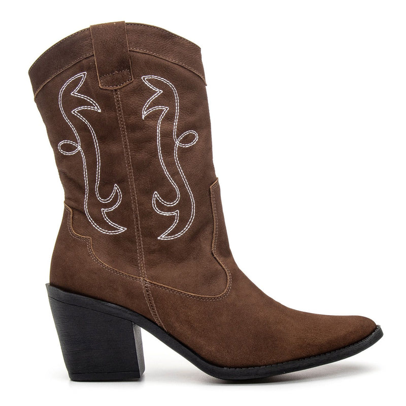 Bota Feminina Texana Cano Médio Couro Castor
