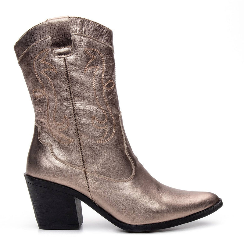 Bota Feminina Texana Cano Médio Couro Dourado