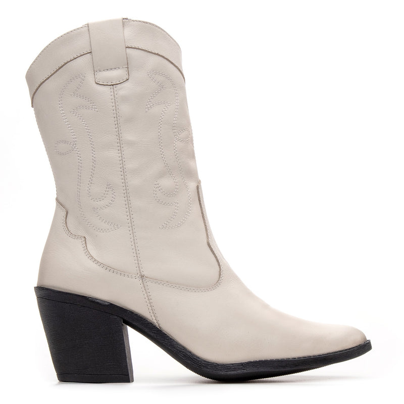 Bota Feminina Texana Cano Médio Couro Branco