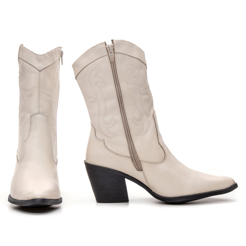 Bota Feminina Texana Cano Médio Couro Branco