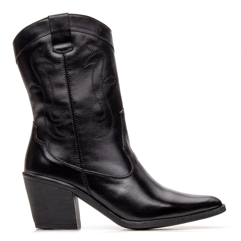 Bota Feminina Texana Cano Médio Couro Preto