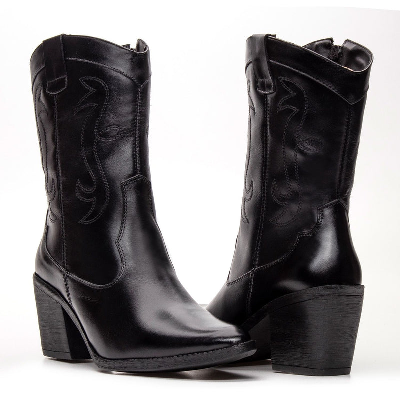 Bota Feminina Texana Cano Médio Couro Preto